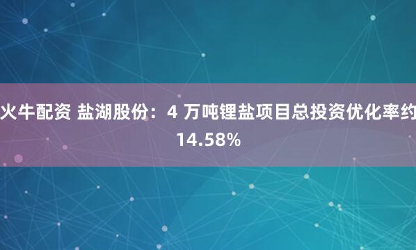 火牛配资 盐湖股份：4 万吨锂盐项目总投资优化率约14.58%